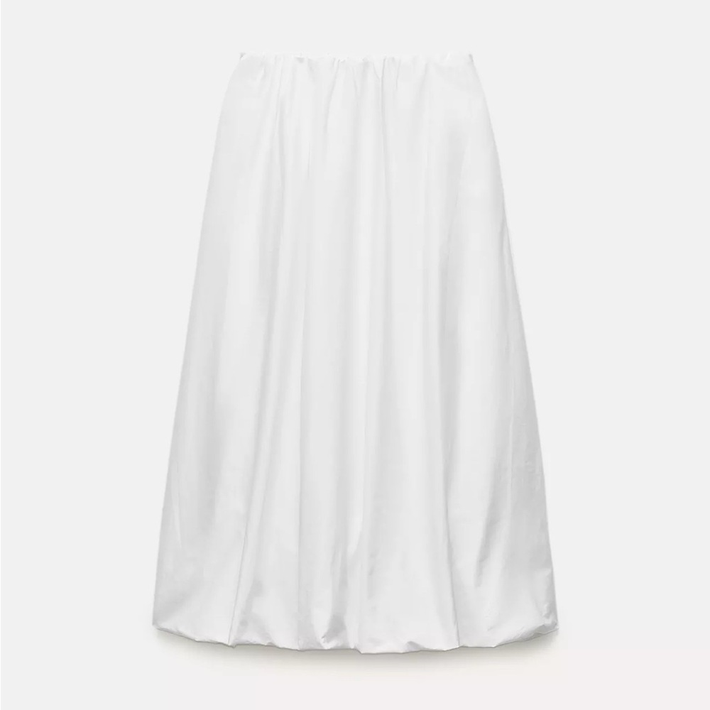 Zara White Maxi A-Line Skirt with Ruched Detail